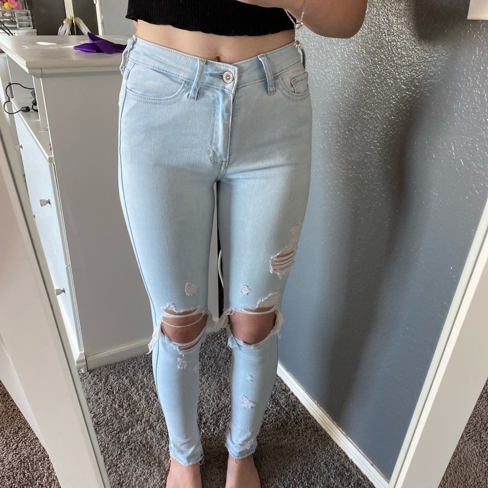 light wash skinny ripped jeans from hollister